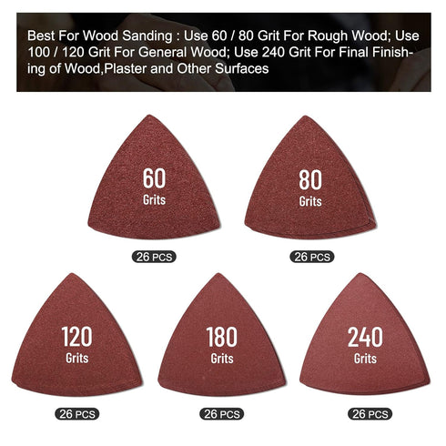 136Pcs Oscillating Tool Sanding Pad Kit, Contains 6Pcs Triangle Sanding Pads and 130Pcs Multitool Sandpaper, 60 80 100 120 240 Grits Oscillating M...