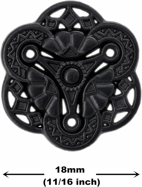 Bezelry 12 Pieces Gothic Flower Art Metal Shank Buttons 18mm (11/16 inch) (Matte Black)...