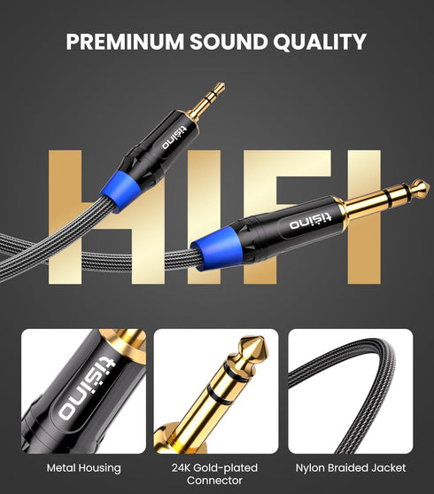 tisino 1/8 to 1/4 Stereo Cable, 3.5mm to 1/4 Adapter Aux Cord Stereo Audio Cable for Guitar, Keyboard Piano, Laptop, Home Theater Devices, Speaker...