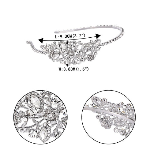 EVER FAITH Women's Austrian Crystal Wedding Bridal Flower Leaf Cluster Hair Band Clear Silver-Tone...