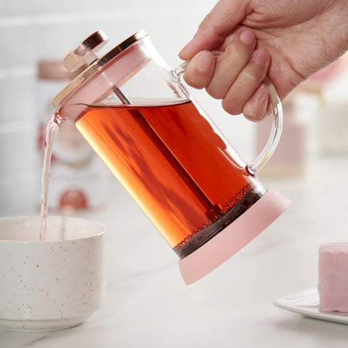 Pinky Up Riley Mini Glass Tea Press Pot, Coffee Maker, French Press for Loose Leaf Tea and Coffee, Hot or Iced Beverage Brewer, 12 oz, Pink...