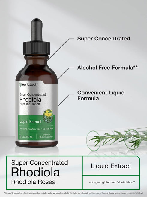 Horbaeach Rhodiola Rosea Tincture | 2 fl oz | Alcohol Free Extract | Super Concentrated Root Liquid Supplement | Vegetarian, Non-GMO, Gluten Free...