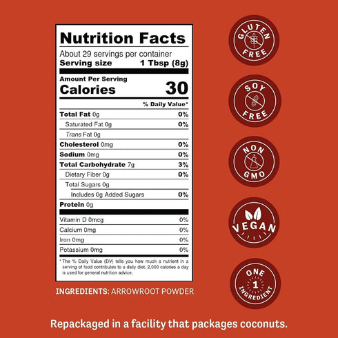 Judee’s Arrowroot Powder 8 oz - Just One Ingredient - Vegan, Non-GMO, Soy-Free - Gluten-Free and Nut-Free - 100% Pure Grain Free Starch - Great fo...