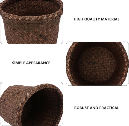 NUOBESTY Round Seagrass Planter Basket: 5.5x7.1" Woven Flower Pots Cover Plant Pots Containers - Wicker Plant Pot Basket Desktop Sundries Containe...