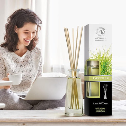 Lemongrass Diffuser w/Lemongrass Oil 3.4 Fl Oz - Scented Reed Diffuser - 0% Alcohol - Diffuser Gift Set - Best for Aromatherapy - Room Air Freshen...