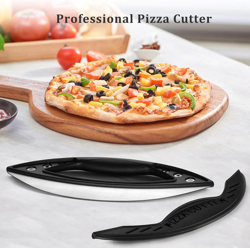 Pizza Cutter, 12" Pizza Cutter Rocker with Blade Cover For Kitchen And Commercial Use, Stainless Steel Pizza Knife Slicer for all Types of Quesadi...