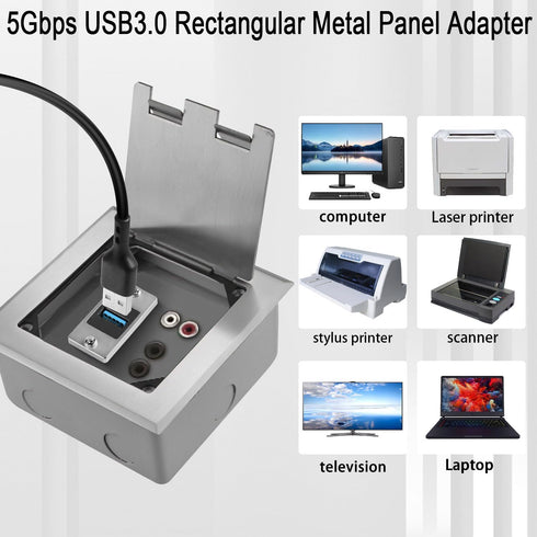 QIANRENON 5Gbps USB3.0 Rectangular Metal Panel Adapter USB3.0 Female to Female Panel Mount Connector USB 3.0 Mounting Socket Data Module 5V/0.5A C...