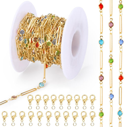 ANCIRS 16.4 Feet/5 Meters Paperclip Chain for DIY Jewelry Making with 70pcs Gold Jump Rings & 20pcs Lobster Clasps, Rhinestone Cable Chain Link fo...