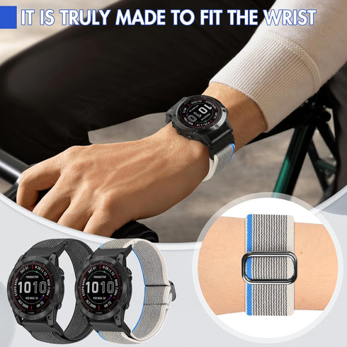 2 Pack 22mm Band Stretchy Nylon Compatible with Garmin Fenix 7/7 Pro/6/6 Pro/5/5 Plus/Instinct/Instinct 2 Solar/Forerunner 965/955/945/935/745/App...