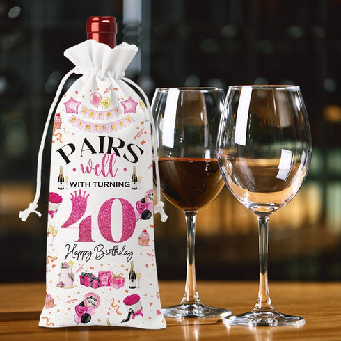 40th Birthday Gifts Women Men Wine Bag, 40 Year Old Birthday Gifts for Women Men, Happy 40th Birthday Party Decorations Woman Man, Pairs Well with...