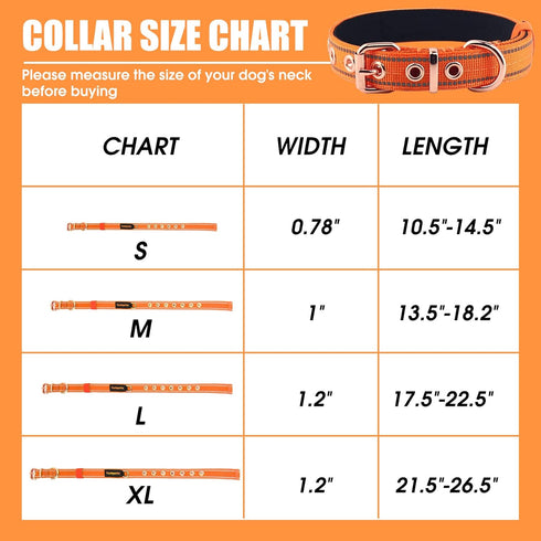 Neoprene Padded Dog Collar,Nylon Dog Collar for Small Medium Large Dogs,Heavy Duty Dog Collar with Metal Buckle,Adjustable Reflective Dog Collar (...