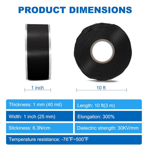Self-Fusing Silicone Tape 1inx10', Hose Repair Tape, Heavy Duty Leak Proof Sealing Tape for Pipe & Plumbing Repairs, Wraping Electrical Wires,Tool...