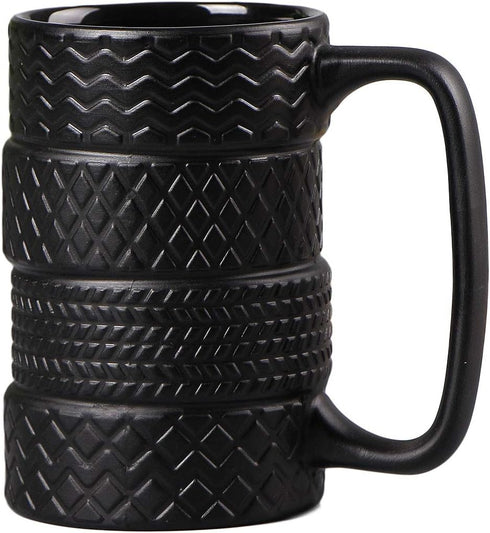 VanEnjoy 3D Cool Black Tyre Tire Shaped Frosted Ceramic Mug Large Coffee Tea Cup Unique Gifts Car Fans 14 oz(400ml)...