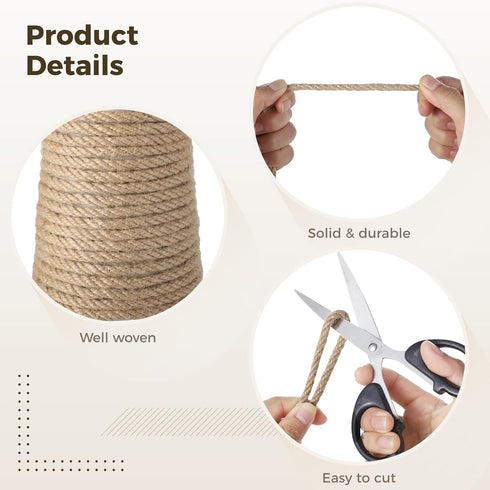 Cat Scratcher Replacement Rope, 33FT Natural Hemp Rope, 1/6" Thickness DIY Hemp Rope for Handicrafts, Cat Tower Repair Rope Cat Tree Rope Replacem...