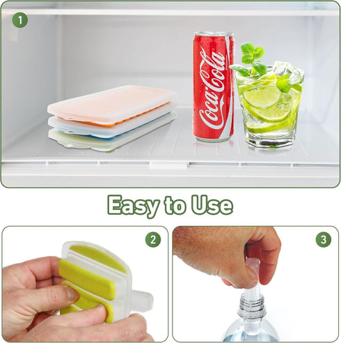 Water Bottle Silicone Ice Cube Tray by Lily's Home - 3-Piece Quick-Freeze Ice Trays with 10 Ice Cube Slots – Silicone Ice Cube Tray Set Makes 30 I...