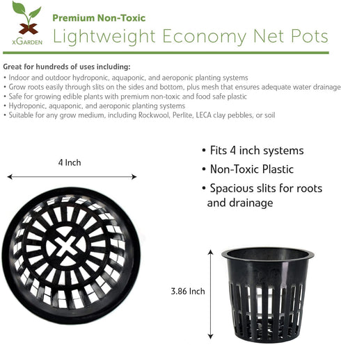 xGarden - Black 4" Round Mesh Pot Cups - 25 Pack, Lightweight Economy Net Pots, Thin Lip & Slotted Sides, UV Resistant & BPA Free Plastic, Indoor ...