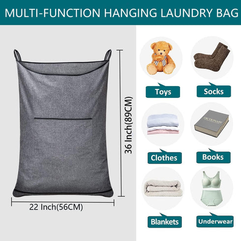 Hanging Laundry Hamper,Door Hanging Hamper with Width Opening, Over the Door Laundry bag with hooks, Laundry Collector and Over Door Storage Bag (...