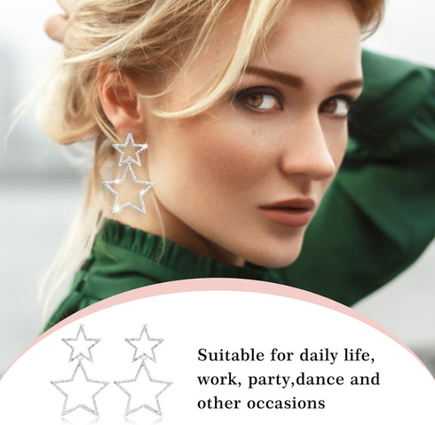 Star Dangle Drop Earrings, Mabor Simple Hollow Pentagram Earrings Exaggerate Star Drop Earrings Big Hoop Anti-sensitive Lightweight Pentagram Earr...