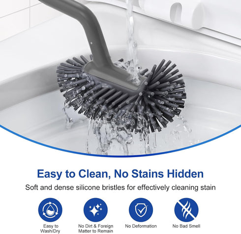 HAMITOR Toilet Bowl Brush holder Set: Deep Cleaning Silicone Toilet Cleaner Scrubber Under Rim with Curved Bristle for Bathroom Dead Corner Clean ...