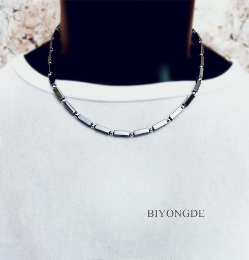 Stainless Steel Beads Gem Stone Bead Link Chain Choker Collar Pendant Necklace for Men Women,...