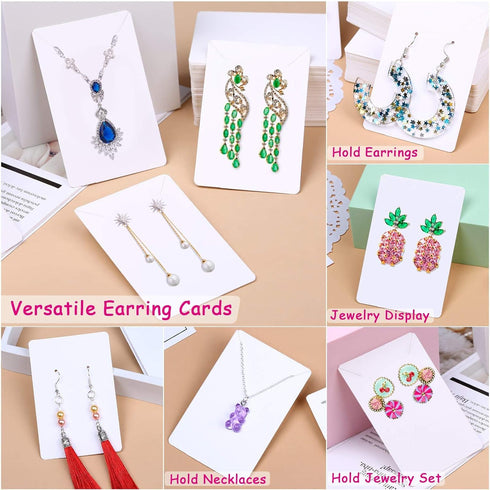 Anezus White Earring Packaging Kit - 400 Pcs with Display Cards, Self-Sealing Bags, Earring Backs & Necklace Cards...