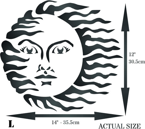 Vintage Sun Stencil, 14 x 12 inch (L) - Celestial Art Nouveau Deco Wall Stencils for Painting Template...