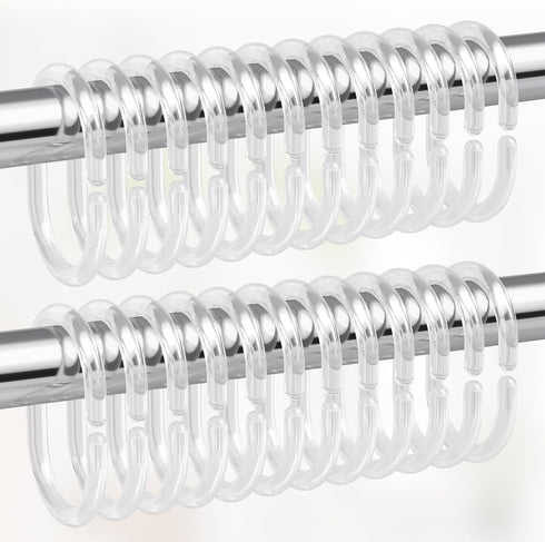 Amazer Plastic Shower Curtain Rings, Shower Curtain Hooks, 24 Pcs C Shaped Shower Hooks for Shower Curtain, Clear Shower Curtain Hooks for Bathroo...