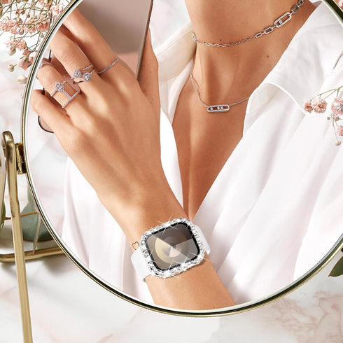 NewWays 2 in 1 Waterproof Bling Case 44mm for Apple Watch Screen Protector SE Series 6 5 4, Lace Full Glitter Diamond Rhinestone Bumper Face Cover...