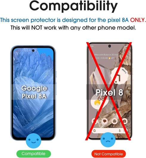 amFilm 3+1 Pack for Google Pixel 8A Screen Protector Tempered Glass, Ultrasonic Fingerprint Compatible, with Easy Installation Frame, Anti Scratch...