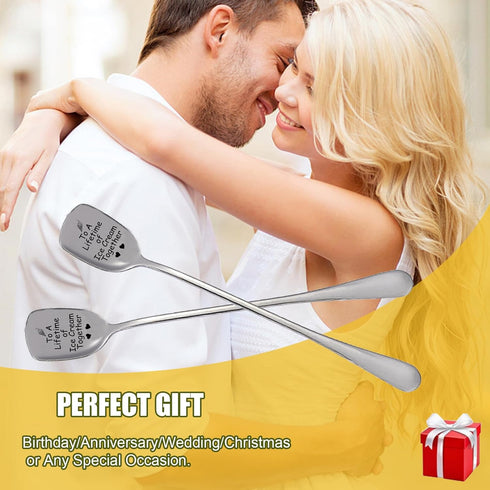 To A Lifetime of Ice Cream Together Gifts For Couple, 2PCS Spoon Christmas Wedding Gifts For Couple,Anniversary Birthday Valentine’s Day Gifts For...