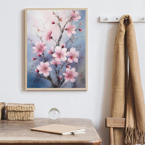 TUTUMAY21 Cherry Blossom Diamond Painting Kits, Modern Minimalism Diamond Painting, Exquisite Full Circle Crystal Embroidery Art Crafts Kit, for R...