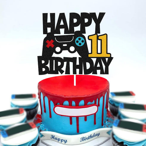 Happy 11th Birthday Cake Topper Game Controller 11s Cake Decoration Level 11s Unlocked Cake Decor Video Play Game Movie Theme Boys Girls Men Women...