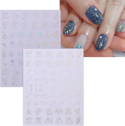 JMEOWIO 10 Sheets Star Moon Nail Art Stickers Decals Self-Adhesive Pegatinas Uñas Aurora Line Nail Supplies Nail Art Design Decoration Accessories...