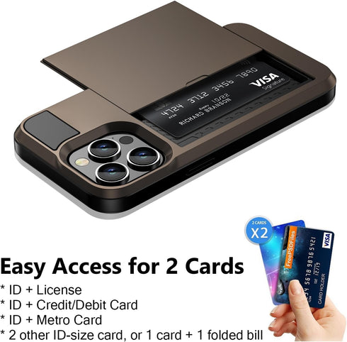 Vofolen for iPhone 15 Pro Case with Card Holder, Dual Layer Shockproof Wallet Phone Case, Hidden Card Slot Sliding Protective Hard Shell Back Cove...