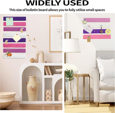 8 Pcs Purple Pink White Felt Pin Board Bar Strips Bulletin Board ?Self-Adhesive Bulletin Board Bar Strips?Cork Boards for Walls with 35 Pushpins, ...