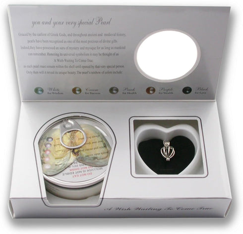 Pearlina Cultured Pearl in Oyster Necklace Set Silver-tone Heart Cage Locket w/Stainless Steel Chain,18"...