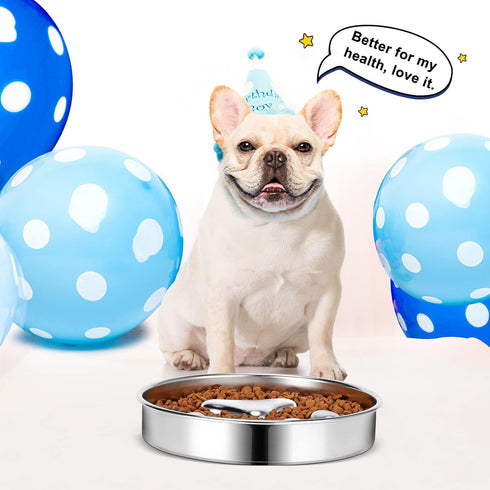 Slow Feeder Dog Bowls 304 Stainless Steel, 2 Cups Metal Food Bowls, Water Bowl for Small & Medium Sized Dogs, Fun Bloat Stop Pet Fast Eaters...