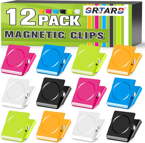 Magnetic Clips 12 Pack Magnet Metal Clips, Whiteboard Magnet Clip Strong Refrigerator Magnets Clips for Home, School, Hanging Photos, Memo Note...