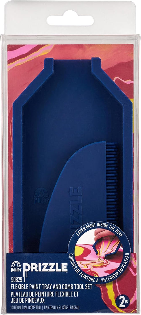 FolkArt Drizzle Flexible Tray and Comb Set, Durable Silicone Tools Perfect for DIY Paint Pouring Arts and Crafts Projects, 50829, Blue...