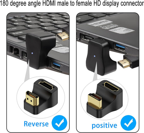 QIANRENON HDMI 2.1 U Shape Angle Display Adapter 8K HDMI 2.1 Male to Female 180° Angle Ultra HD Connector Socket 3D 8K@60Hz UHD2.1, for HDTV Lapto...
