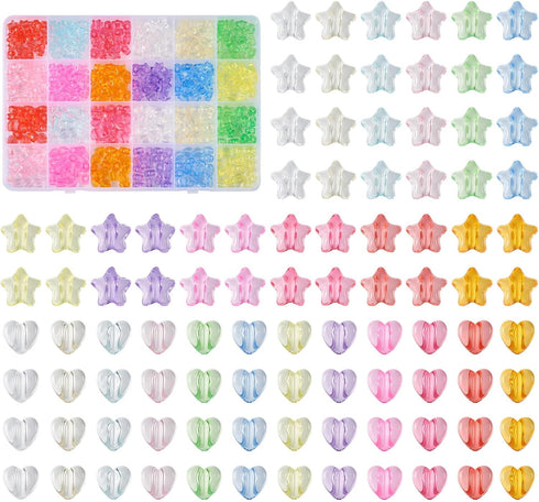 480Pcs Transparent Acrylic Beads Set Heart Star Plastic Spacer Beads Colorful Pony Loose Beads for DIY Necklace Bracelet Jewelry Making Supplies...