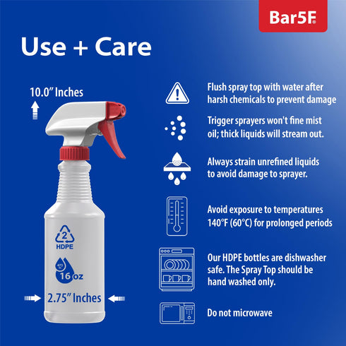 Spray Bottles (16 oz, 4 pack) Heavy-Duty Leak-Proof Plastic Adjustable Nozzle Bathroom Cleaning All-Purpose Gardening Made in USA...