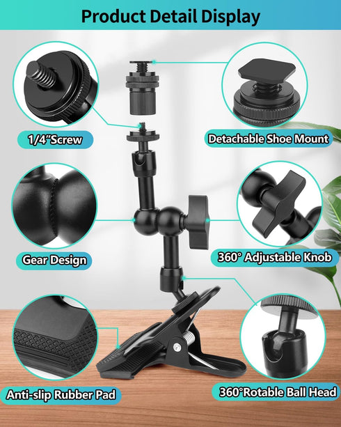 Super Clamp Camera Clamp Mount 5.5 Inches Magic Arm with 1/4" Thread, Articulating Arm with Clamp,Tripod Camera Mount Clip Clamp with Adjustable f...
