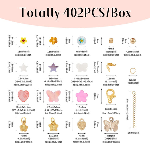Cheriswelry Box of DIY Jewelry Making Finding Kit with Natural Shell Beads Millefiori Glass Beads Alloy Charms Plastic Beads Jump Rings Lobster Cl...