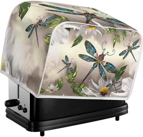Dragonfly Bread Toaster Cover 4 Slice, Daisy Anti-Sputtering Bread Maker Cover Bakeware Protector, Washable Decorative Toaster Covers for Kitchen,...