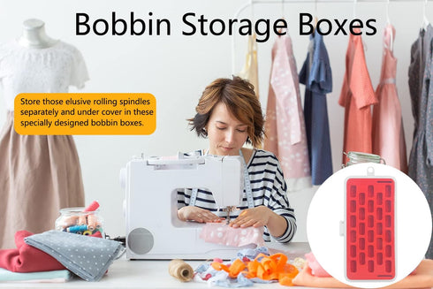 YEQIN Set of 2 Plastic Bobbin Storage Boxes - Sewing Craft Plastic Case Storage Box (Red)...