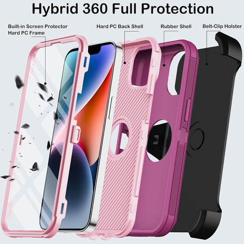 for iPhone 14 Plus Case with Belt Clip Holster,Built-in Screen Protector,Heavy Duty Shockproof Drop Protection Military Grade Rugged Phone Cover w...