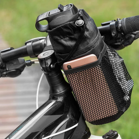 Caudblor Bike Water Bottle Holder Bag for Kid Adult, Insulated Bicycle Coffee Cup Holders with Phone Storage, Black Handlebar Drink/Beverage Conta...