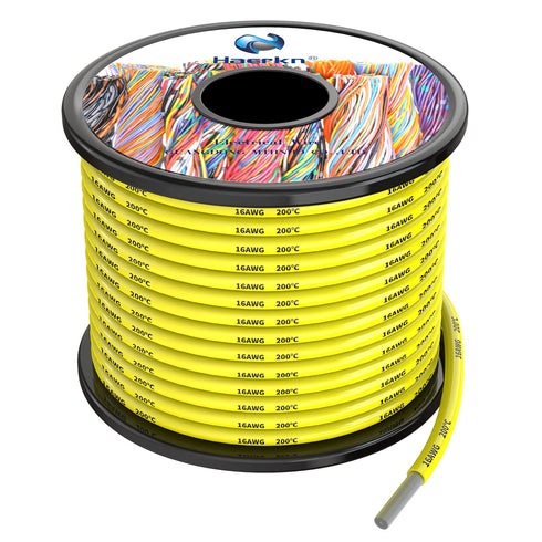16awg Silicone Electrical Wire Cable 50ft Yellow 16 Gauge Hookup Wires kit Stranded Tinned Copper Wire Flexible and Soft High Temperature Resistan...