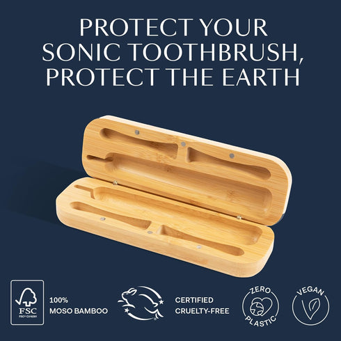 Better & Better Bamboo Travel Case designed for the Bamboo Sonic Toothbrush | Fits 2 Replacement Brush Heads & 1 Electric Brush Handle | Natural B...